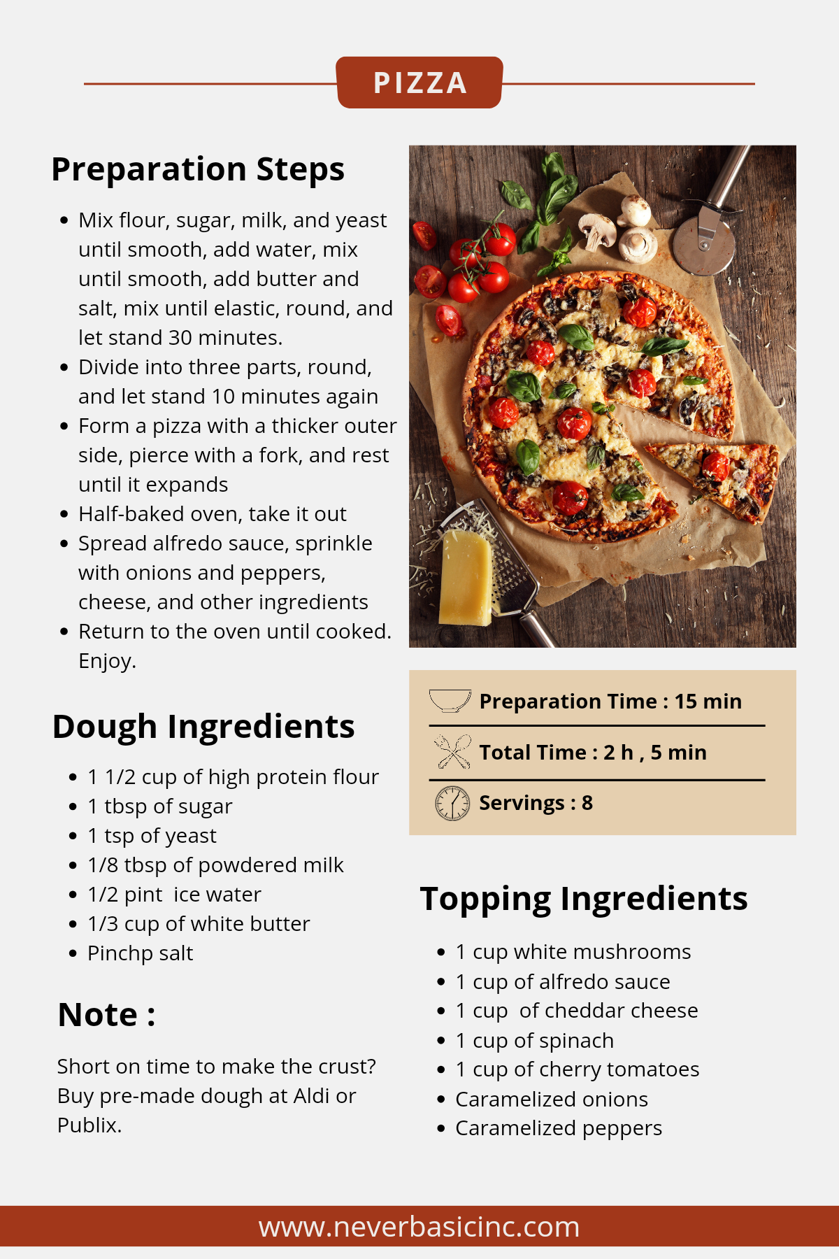 Krispy white mushroom pizza with alfredo sauce