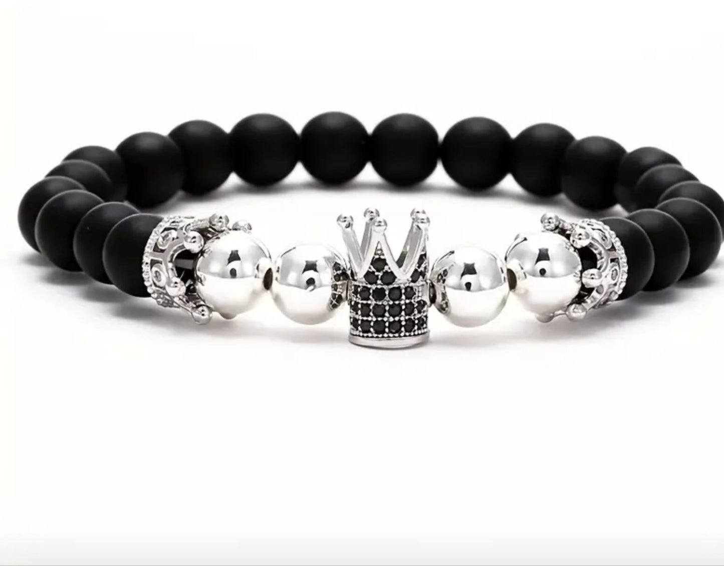 Black frosted jeweled crown Mens bracelet